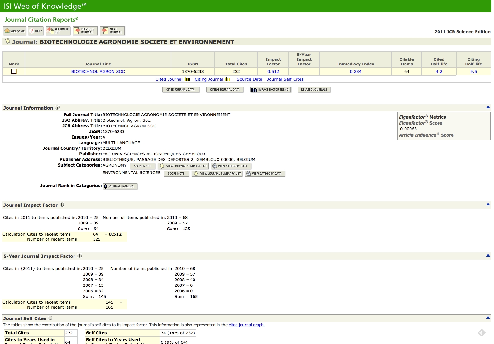 Une page du Journal Citation Reports.